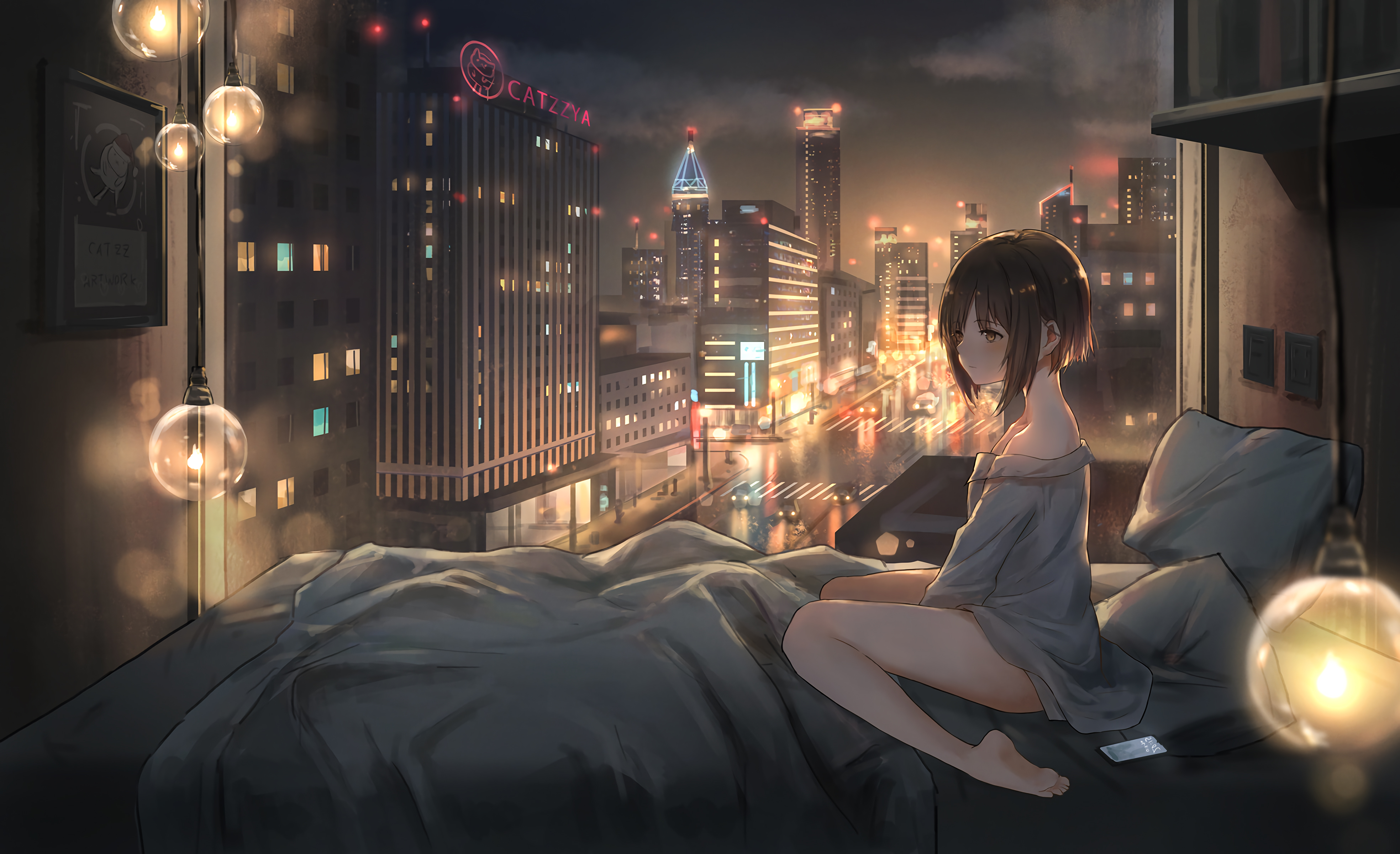 女生女子起床晚上都市夜景 4k 动漫壁纸彼岸图网.jpg