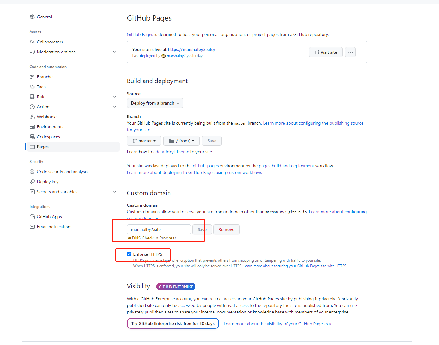 GitHub Pages 域名配置